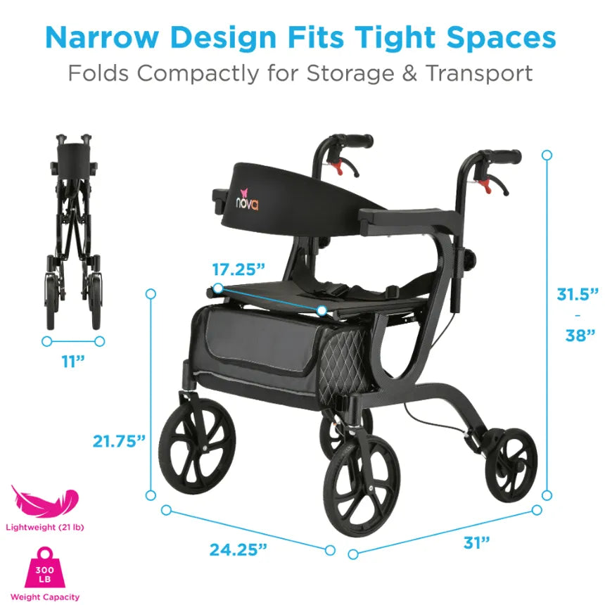 Nova Gemini 2-in-1 Rollator Transport Chair Model 4500BK