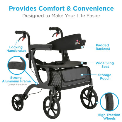 Nova Gemini 2-in-1 Rollator Transport Chair Model 4500BK