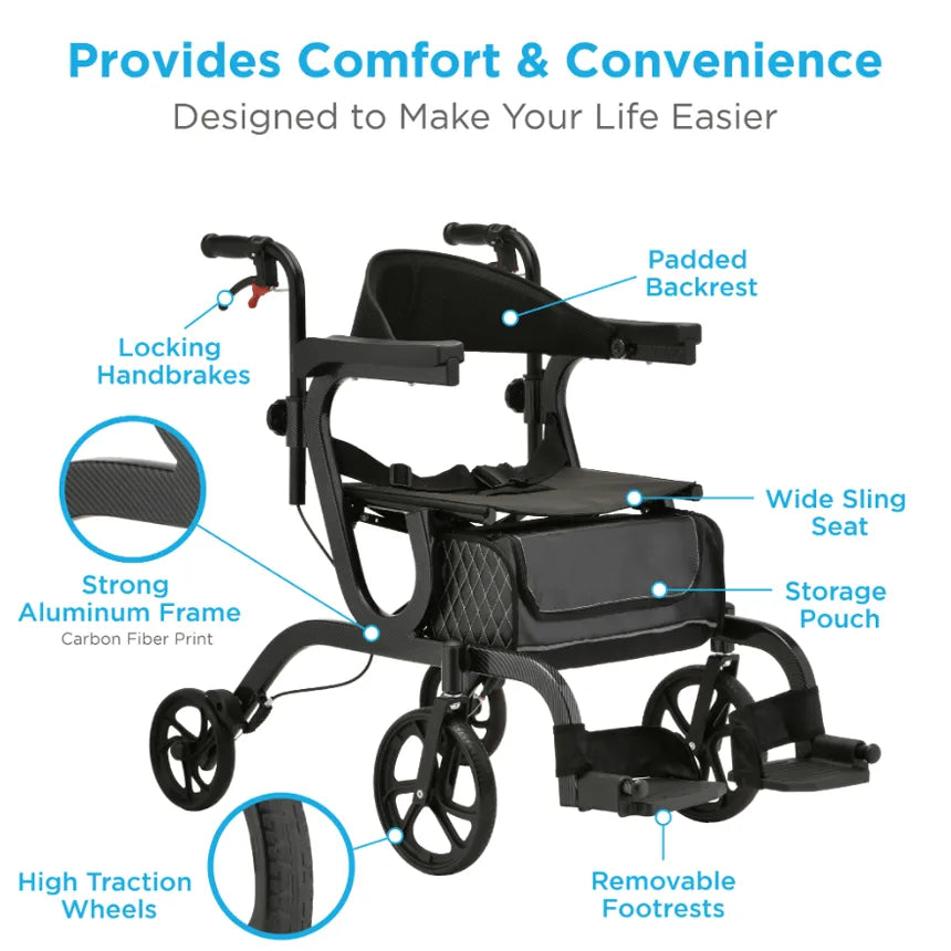 Nova Gemini 2-in-1 Rollator Transport Chair Model 4500BK