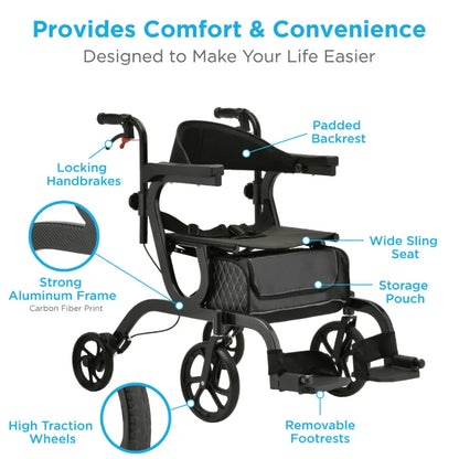 Nova Gemini 2-in-1 Rollator Transport Chair Model 4500BK