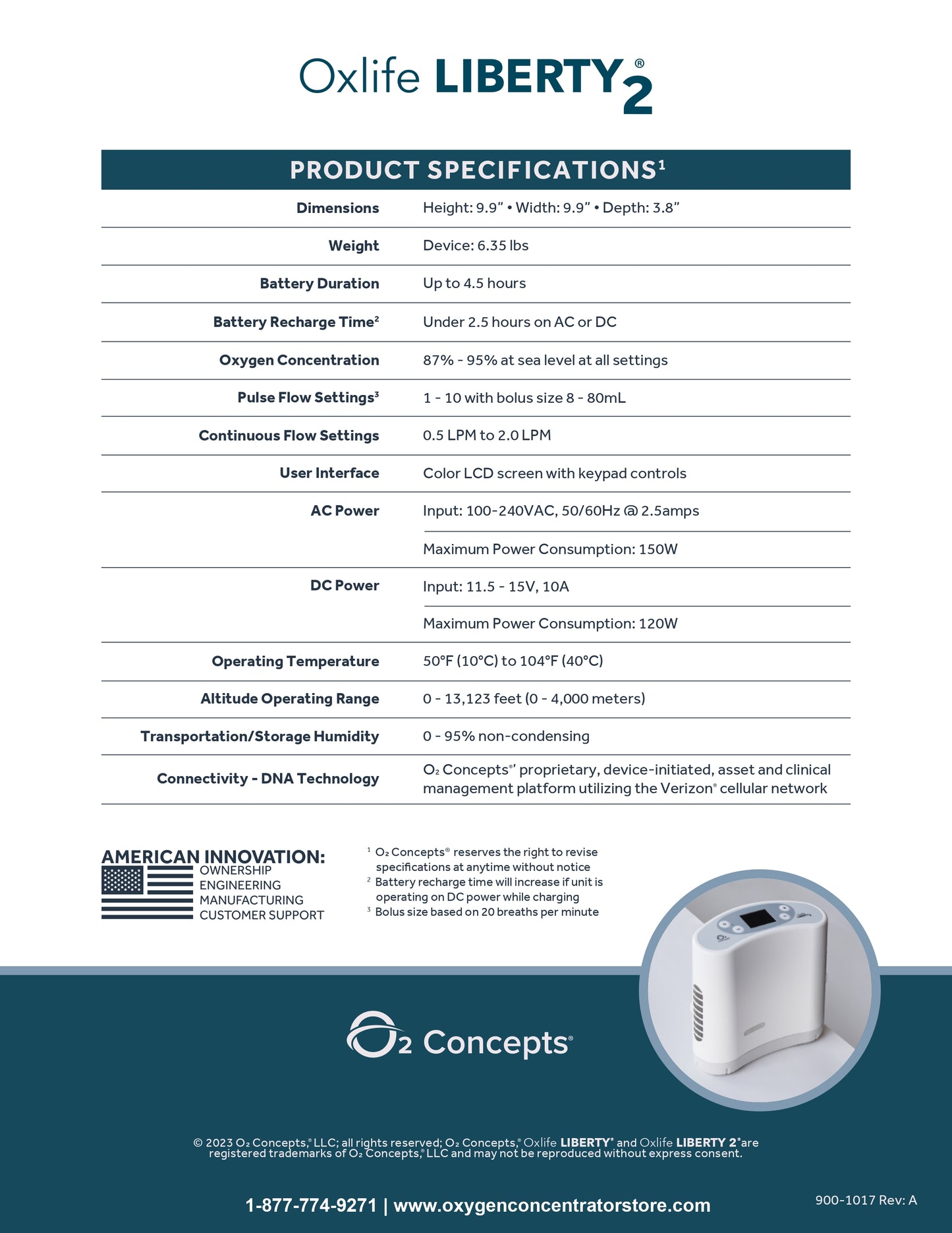 O2 concepts Liberty2 Portable Oxygen Concentrator
