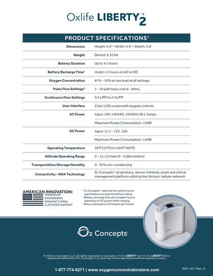 O2 concepts Liberty2 Portable Oxygen Concentrator