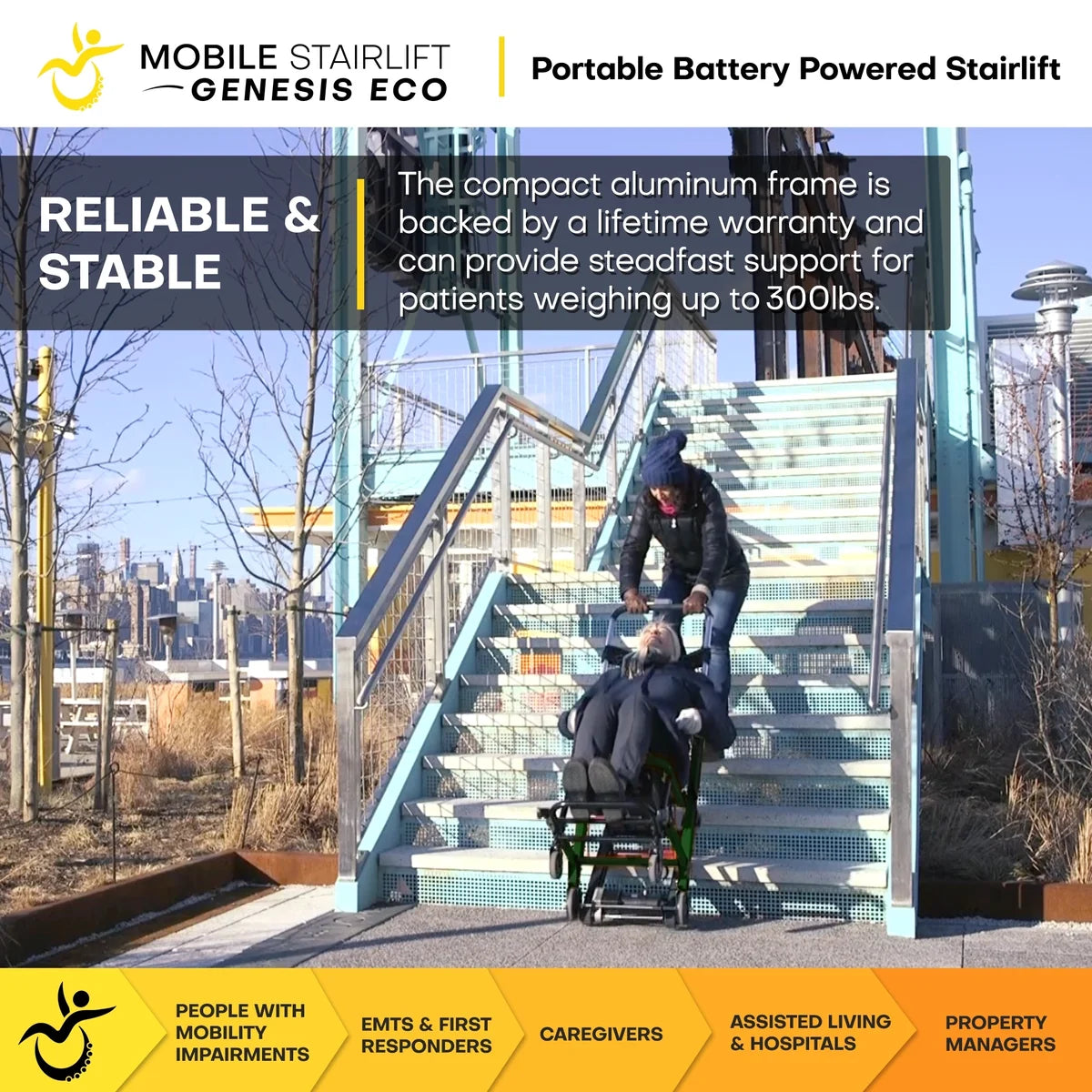 Genesis ECO Battery Powered Mobile Stairlift Alternative for Straight Stairs