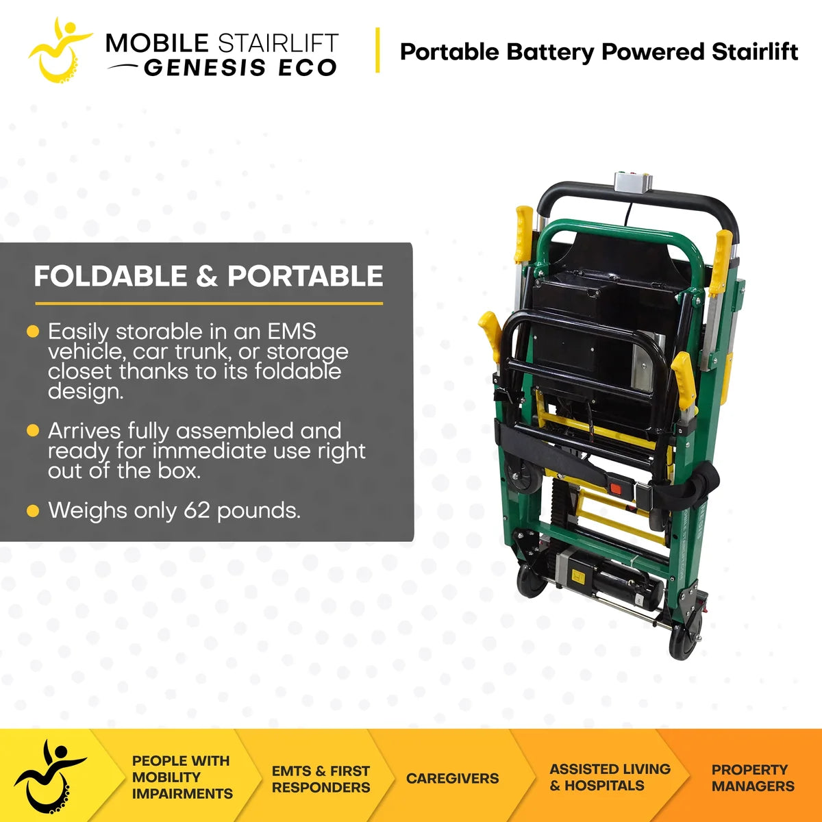 Genesis ECO Battery Powered Mobile Stairlift Alternative for Straight Stairs