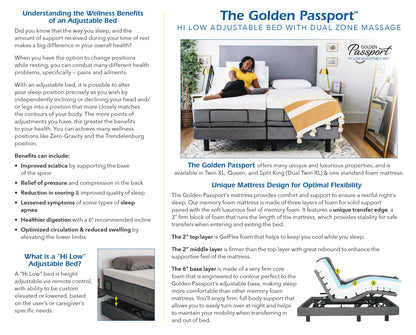 Golden Passport King Adjustable hi-low Bed Model BDA100 Split King