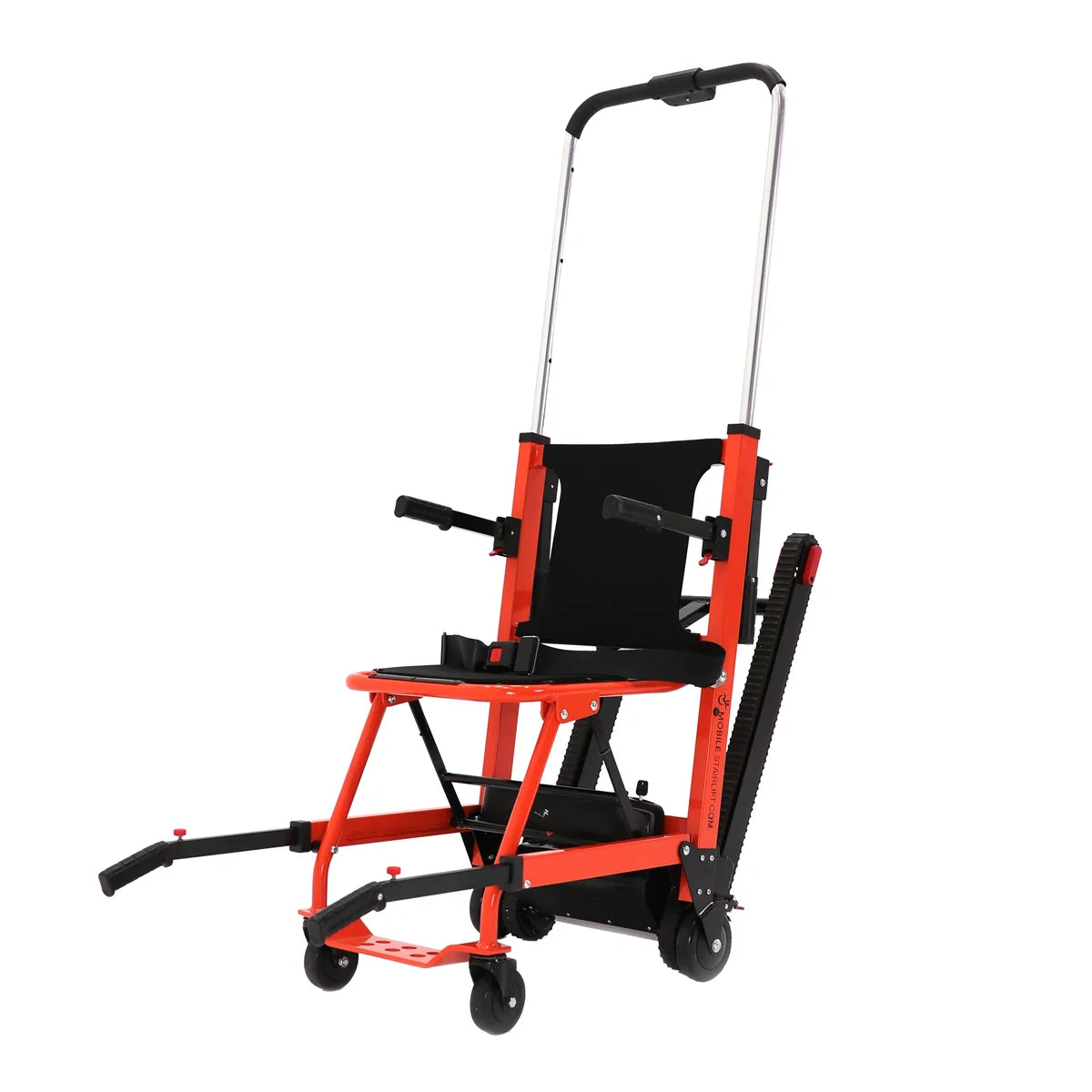 Orange and black stair chair with wheels on a white background