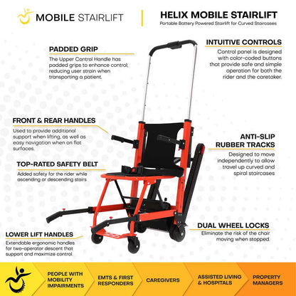 HELIX Mobile Stairlift Battery Powered Stair Climbing Chair for Curved, Round or Straight Stairs