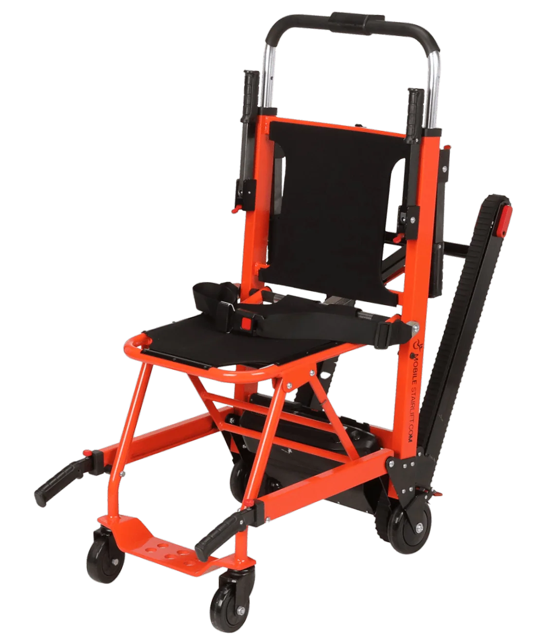 Orange and black stair chair with wheels on a transparent background