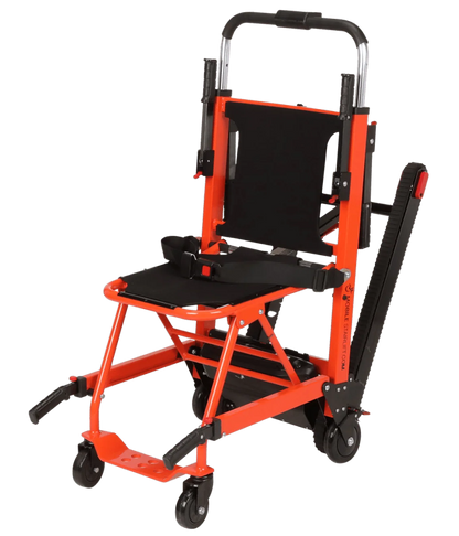 Orange and black stair chair with wheels on a transparent background
