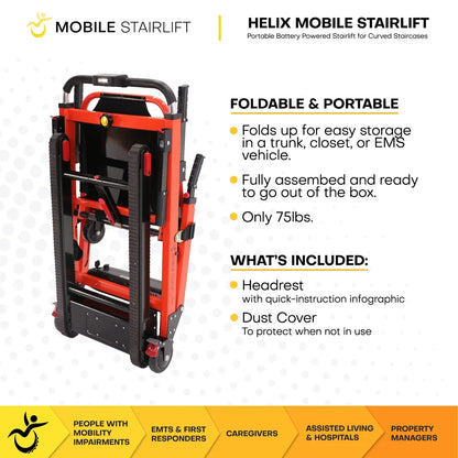 Helix Mobile Stairlift with features listed on a white background