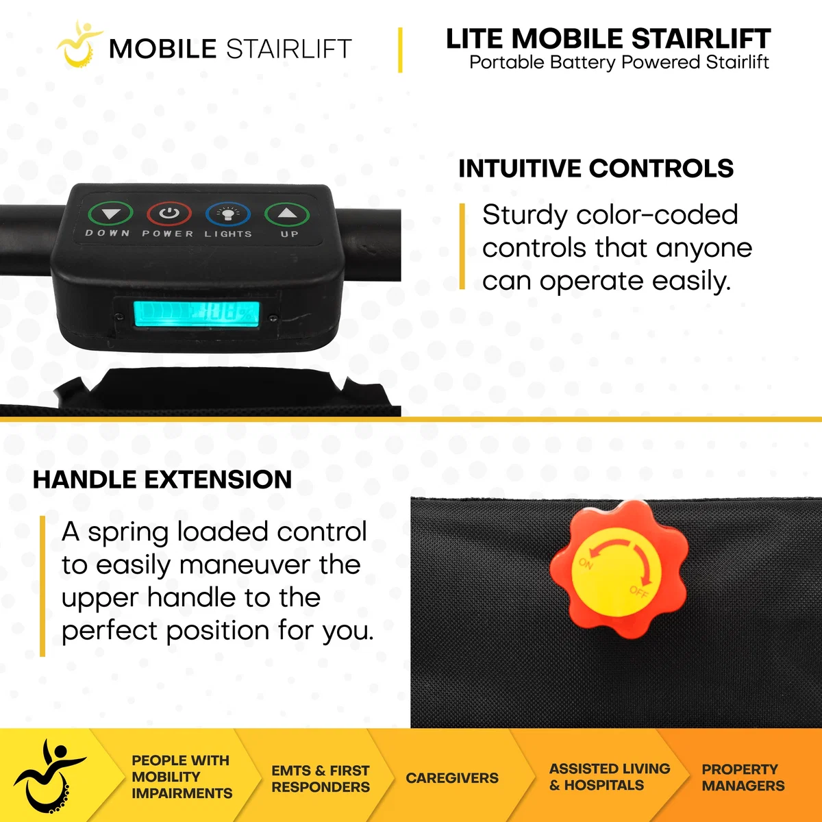 LITE Ultra Lightweight Battery Powered Mobile Stairlift for Straight Stairs