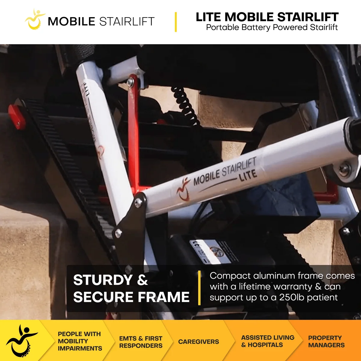 LITE Ultra Lightweight Battery Powered Mobile Stairlift for Straight Stairs