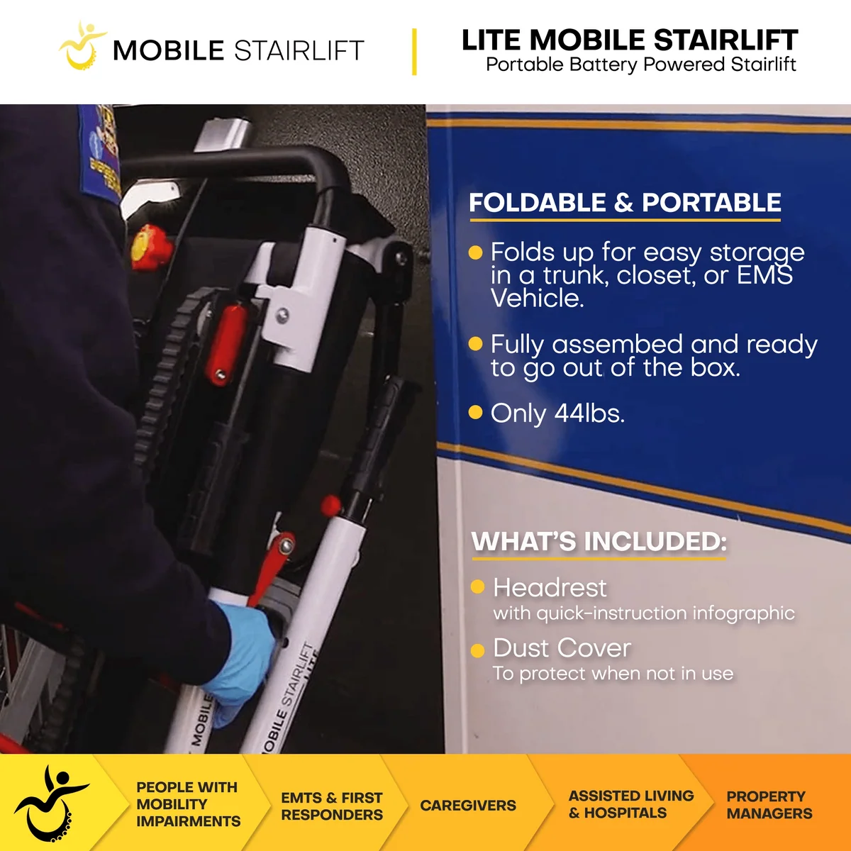 LITE Ultra Lightweight Battery Powered Mobile Stairlift for Straight Stairs