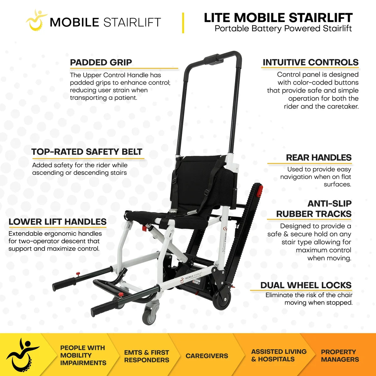 LITE Ultra Lightweight Battery Powered Mobile Stairlift for Straight Stairs