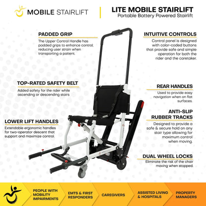 LITE Ultra Lightweight Battery Powered Mobile Stairlift for Straight Stairs