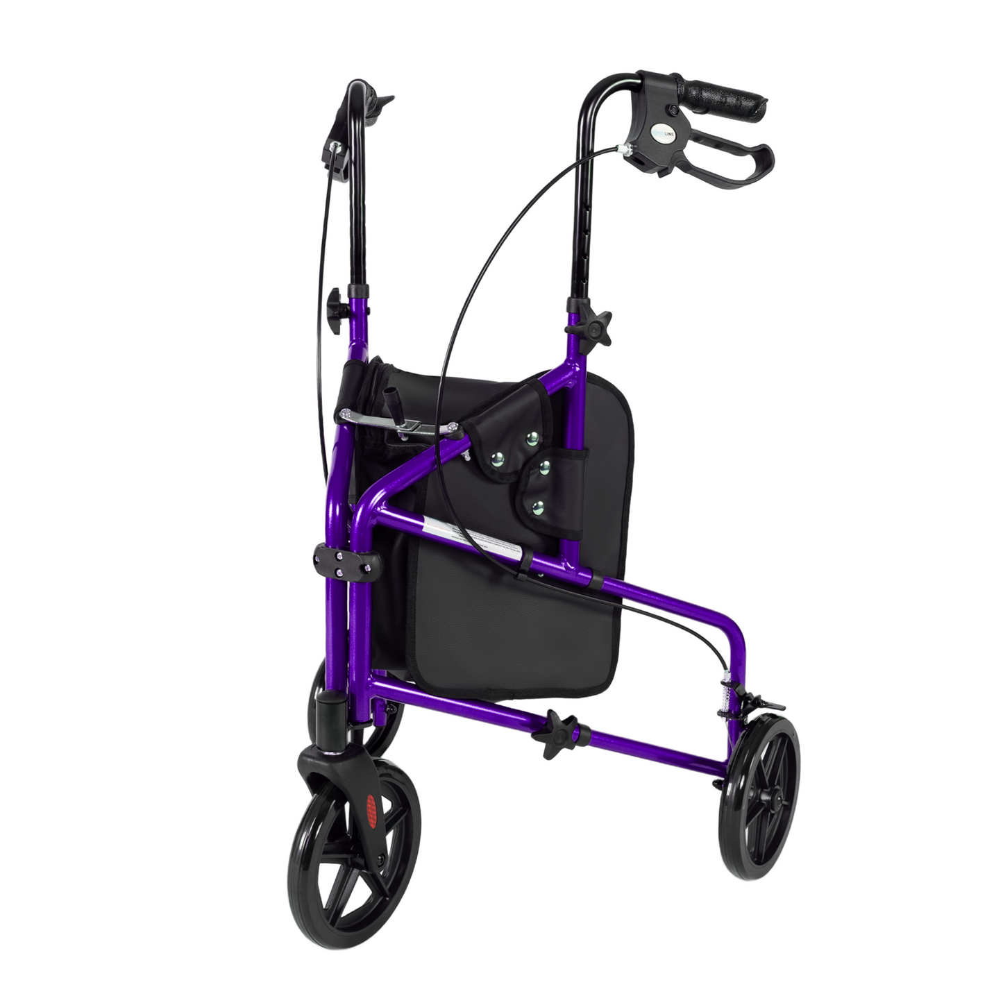 ProLine 3-wheel rollator in purple with 8-inch wheels, loop hand brakes, and black storage bag