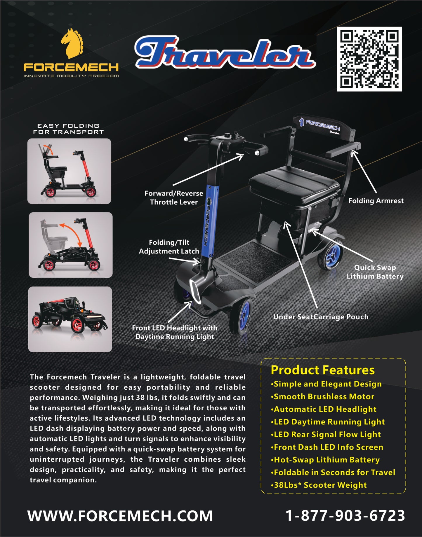 Forcemech Traveler Folding Mobility Scooter Model FMTL1G1