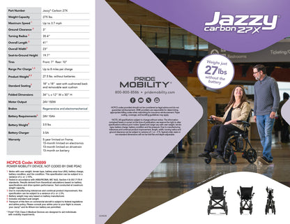 Jazzy Carbon 27X PowerChair Model# JZCarbon27X