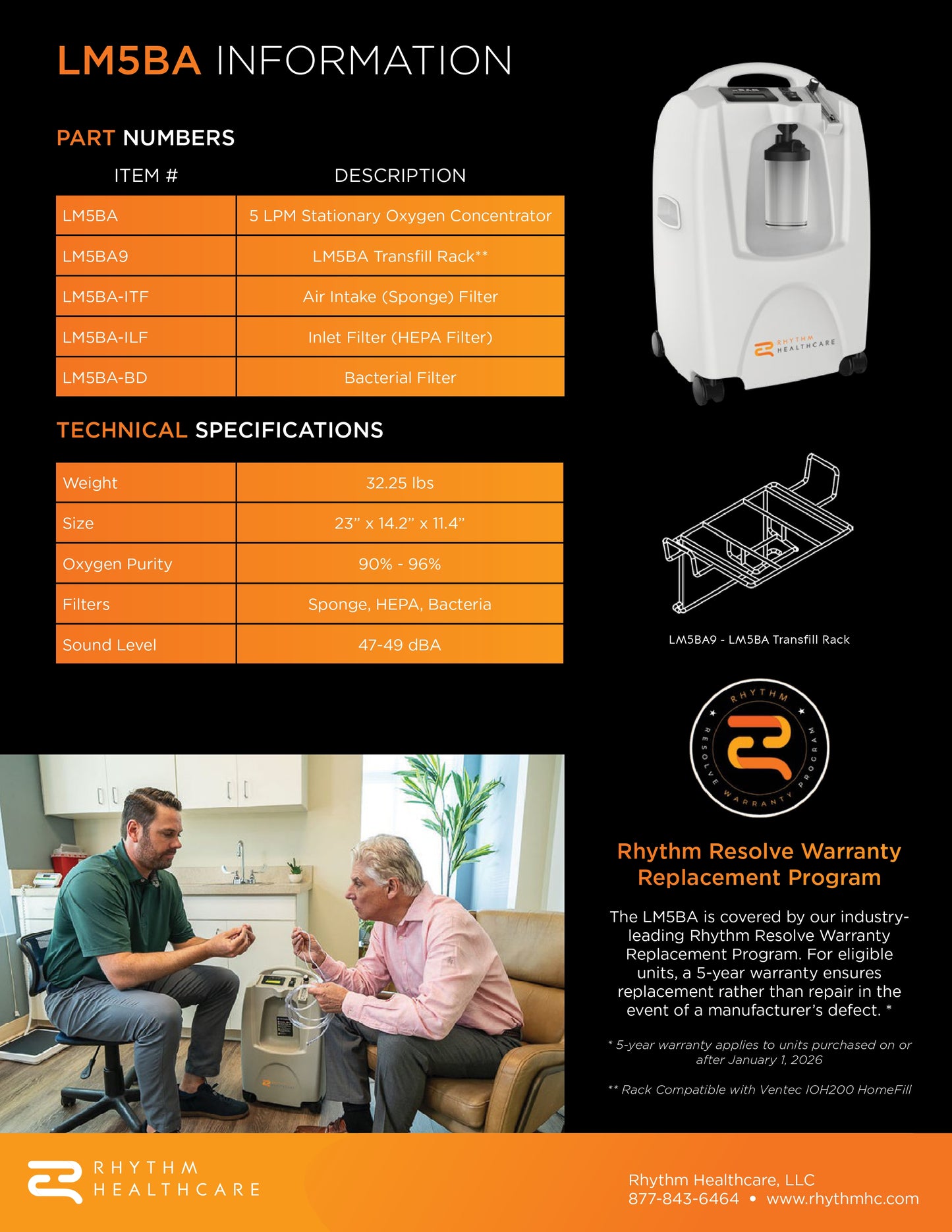 Rhythm  LM5BA 5L Stationary Oxygen Concentrator