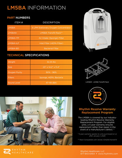 Rhythm  LM5BA 5L Stationary Oxygen Concentrator
