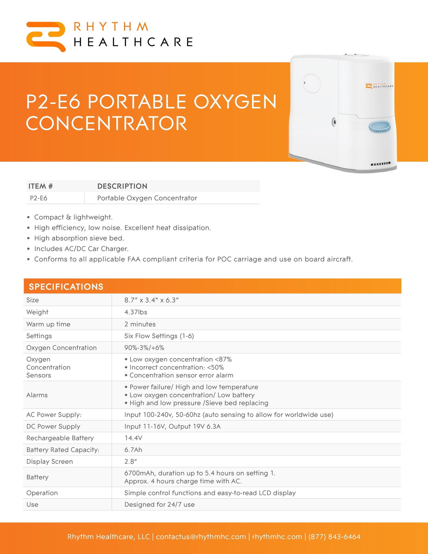 Rhythm  P2-E6 Portable Oxygen Concentrator